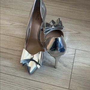 INC International Concepts Metallic Silver Bow Heels